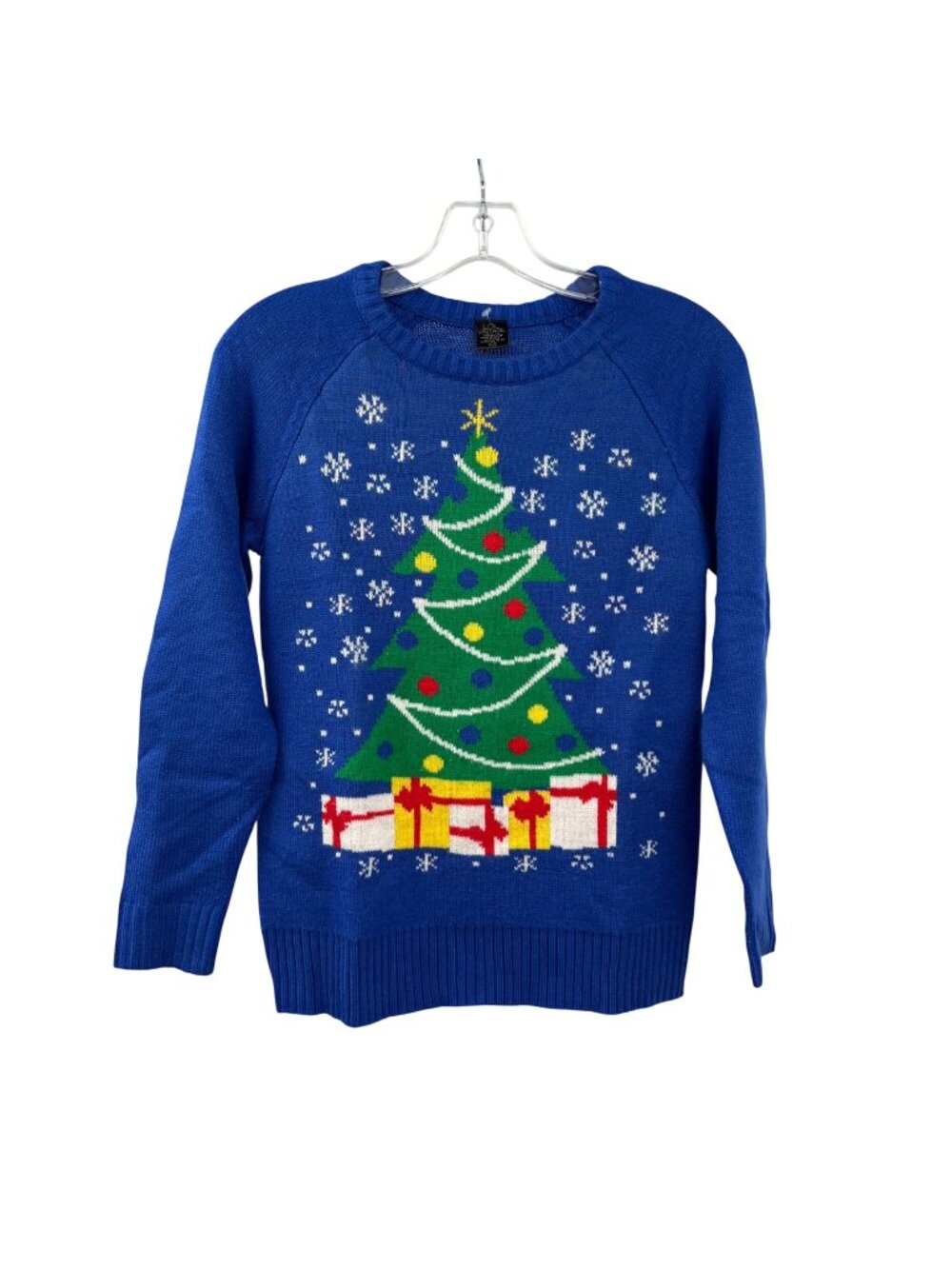 LOL VINTAGE Women's Sweater Ribbed Knit Christmas Blue/Multi XS